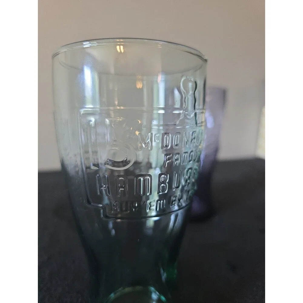 2 - McDonald's 1948 15 Cent Hamburger Collectable Vintage Green And Purple Glass